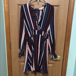 Almost Famous Blue and White Wrap Sundress with Bishop Sleeves